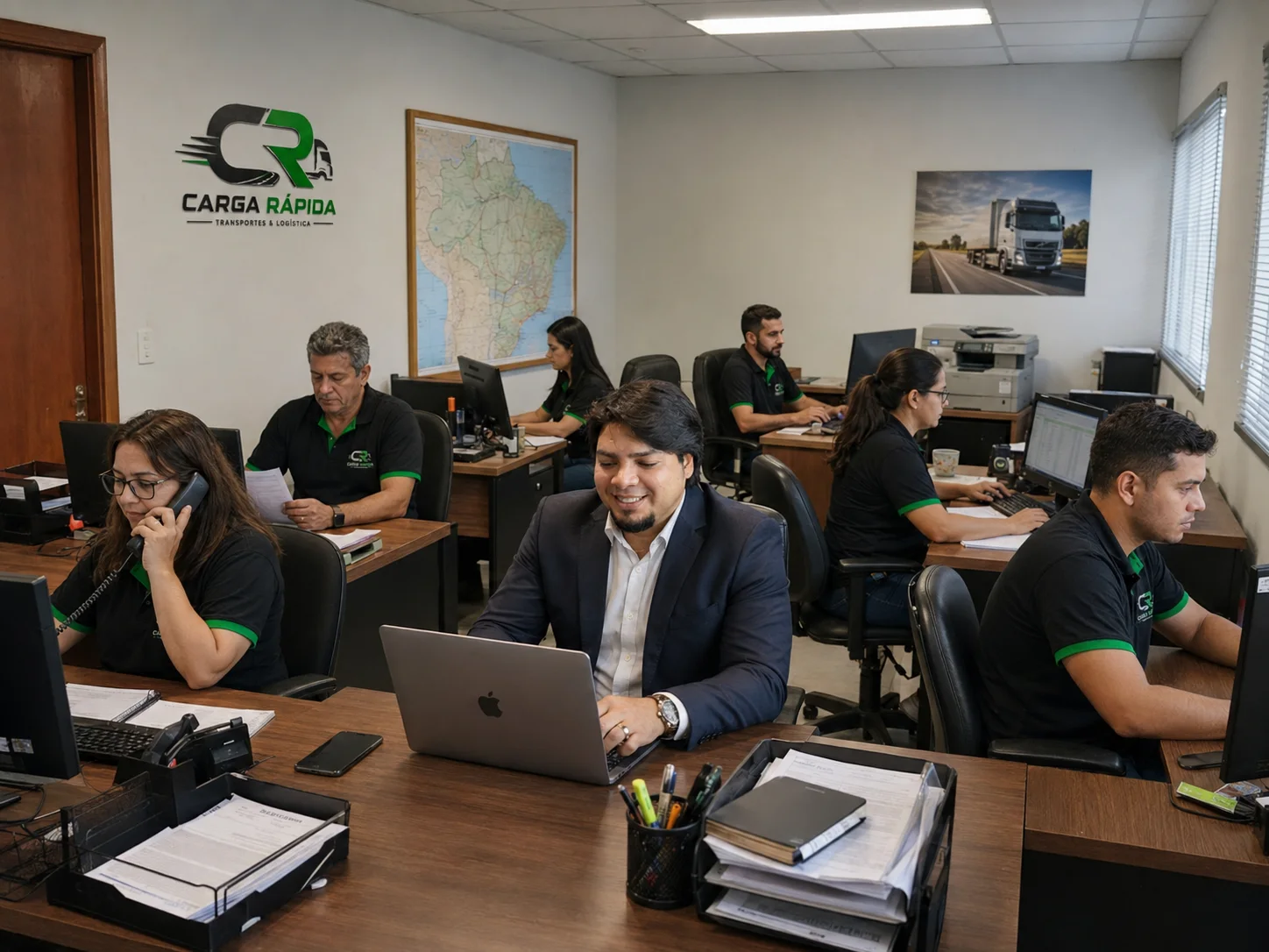 Equipe administrativa e operacional da Carga Rápida
